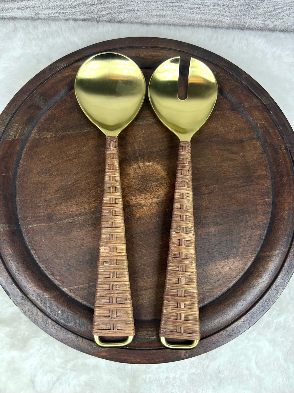 Zodax Gold Serving Utensils with Rattan Wrapped Handles Boho